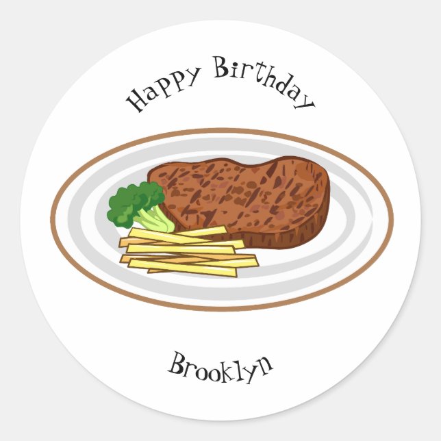 Steak cartoon illustration classic round sticker (Front)