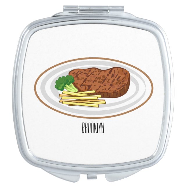 Steak cartoon illustration compact mirror (Front)