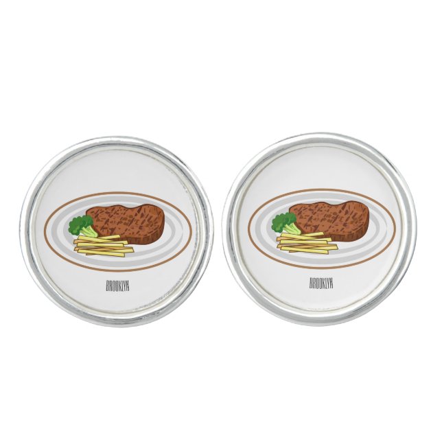 Steak cartoon illustration cufflinks (Front)