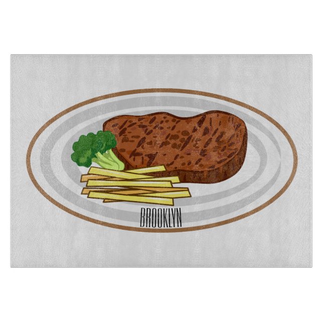 Steak cartoon illustration cutting board (Front)