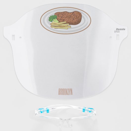 Steak cartoon illustration face shield (Front w/Glasses)