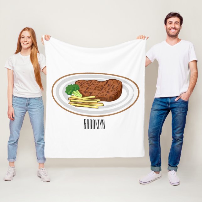 Steak cartoon illustration fleece blanket (In Situ)
