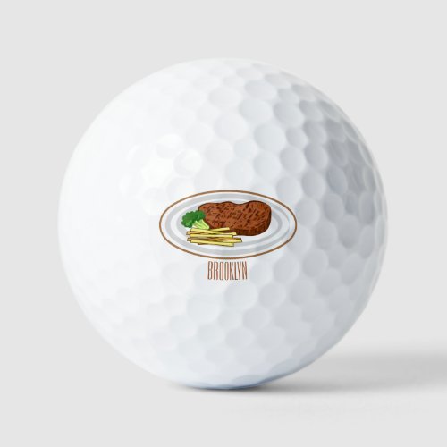 Steak cartoon illustration golf balls