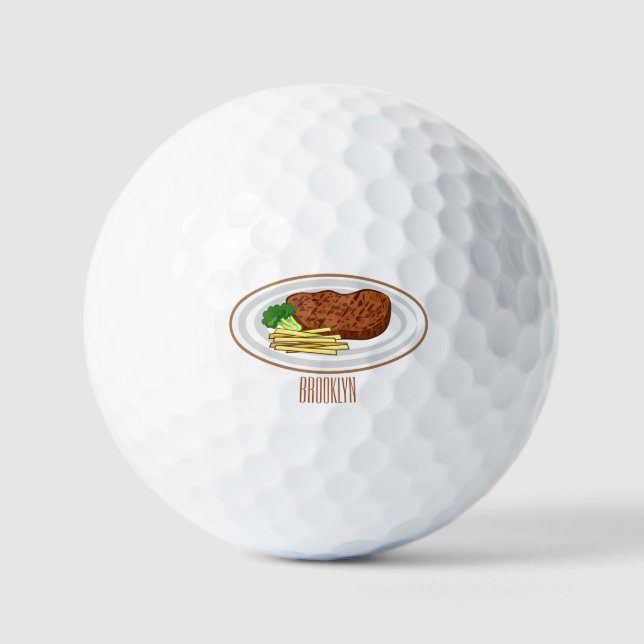 Steak cartoon illustration golf balls (Front)