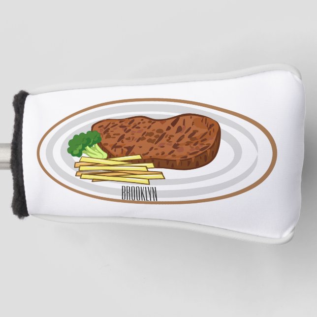 Steak cartoon illustration golf head cover (Front)
