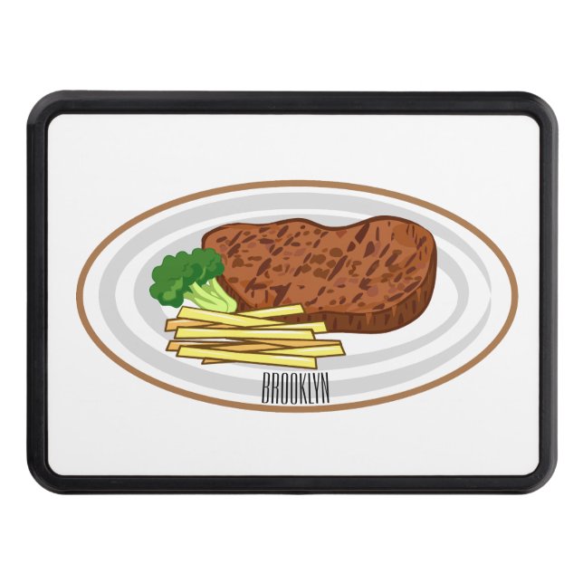 Steak cartoon illustration hitch cover (Front)