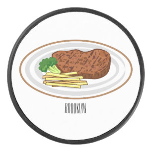 Steak cartoon illustration hockey puck