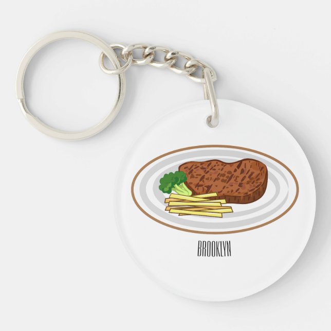 Steak cartoon illustration keychain (Front)