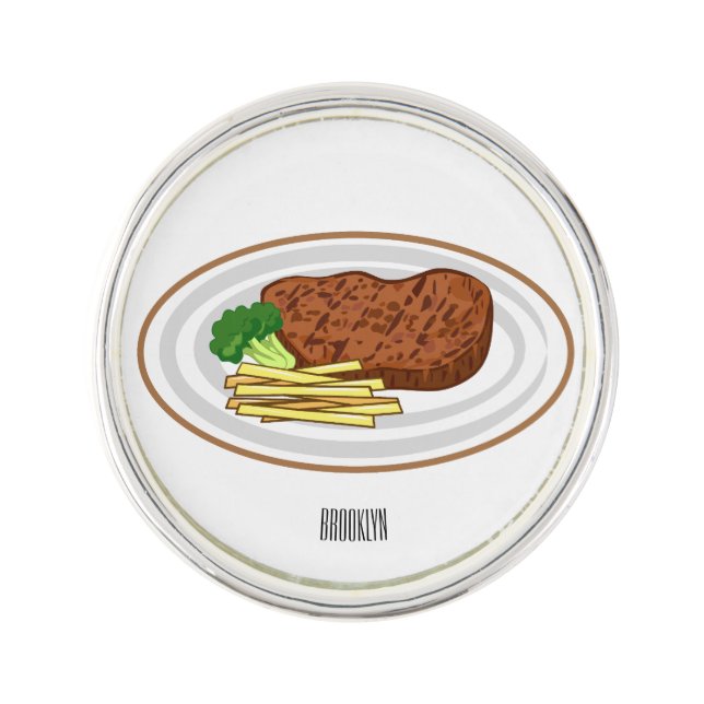 Steak cartoon illustration lapel pin (Front)
