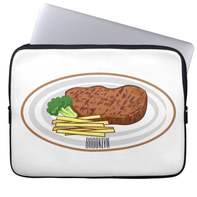 Steak cartoon illustration laptop sleeve (Front)