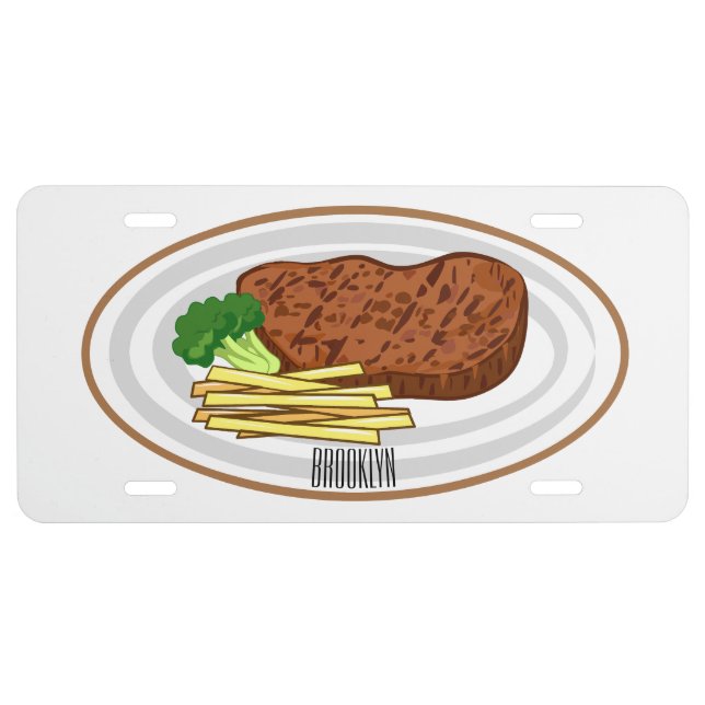 Steak cartoon illustration license plate (Front)