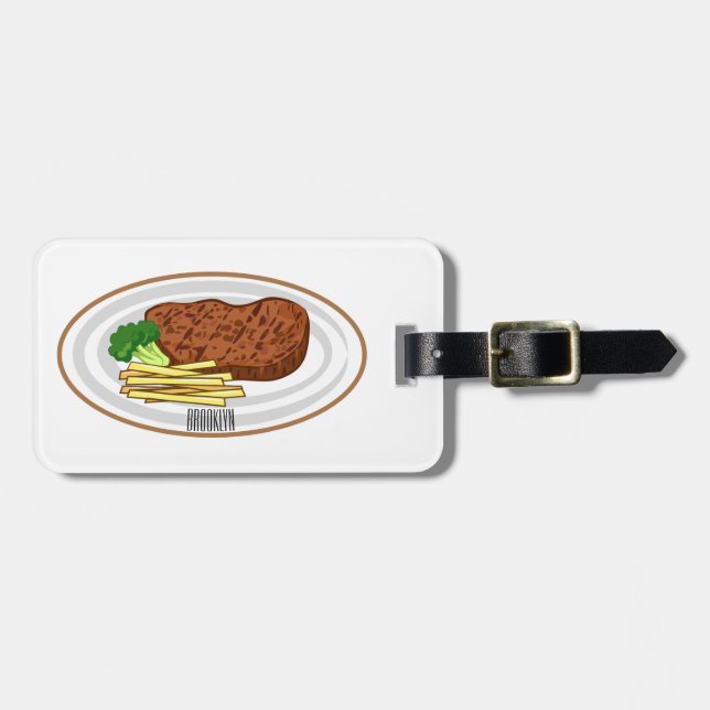 Steak cartoon illustration luggage tag (Front Horizontal)