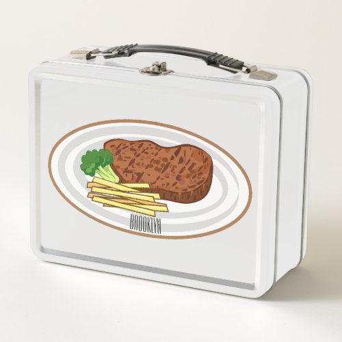 Steak cartoon illustration metal lunch box