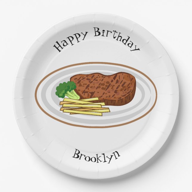 Steak cartoon illustration paper plates (Front)