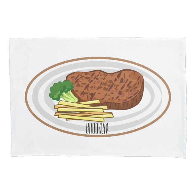 Steak cartoon illustration pillow case (Front)