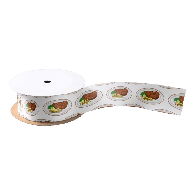 Steak cartoon illustration satin ribbon (Spool)