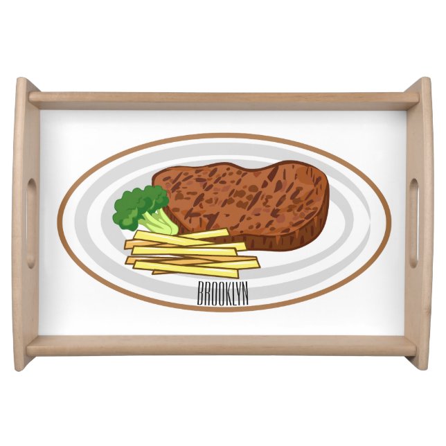Steak cartoon illustration serving tray (Front)