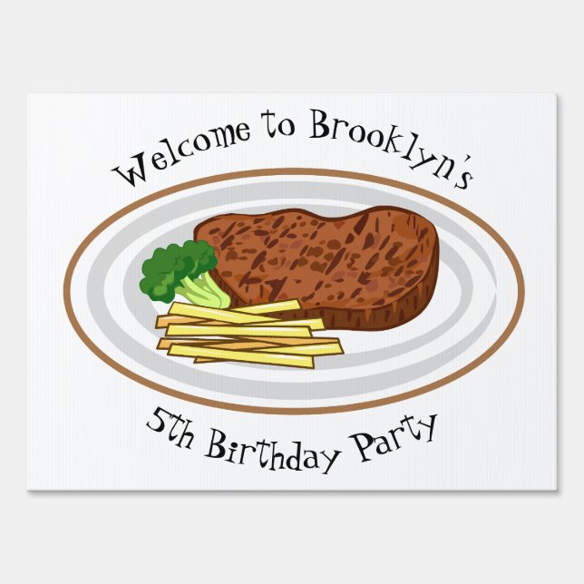Steak cartoon illustration sign (Front)