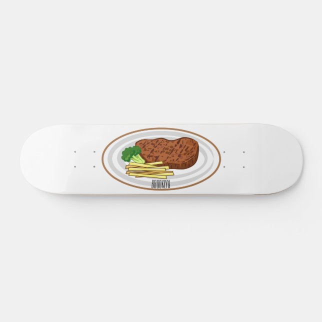 Steak cartoon illustration skateboard (Horz)