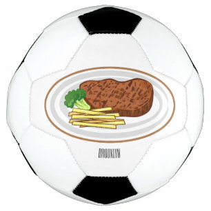 Steak cartoon illustration soccer ball