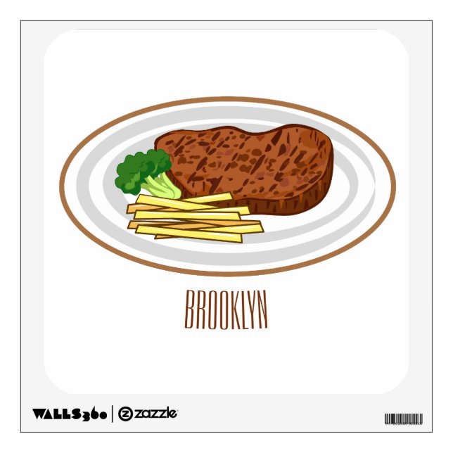 Steak cartoon illustration wall decal (Front)