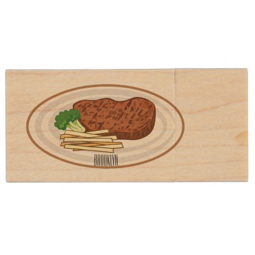 Steak cartoon illustration wood flash drive