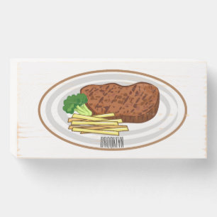 Steak cartoon illustration wooden box sign