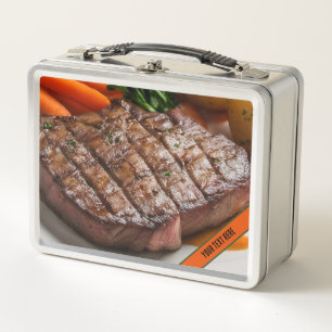 Steak Dinner and Cow Metal Lunch Box