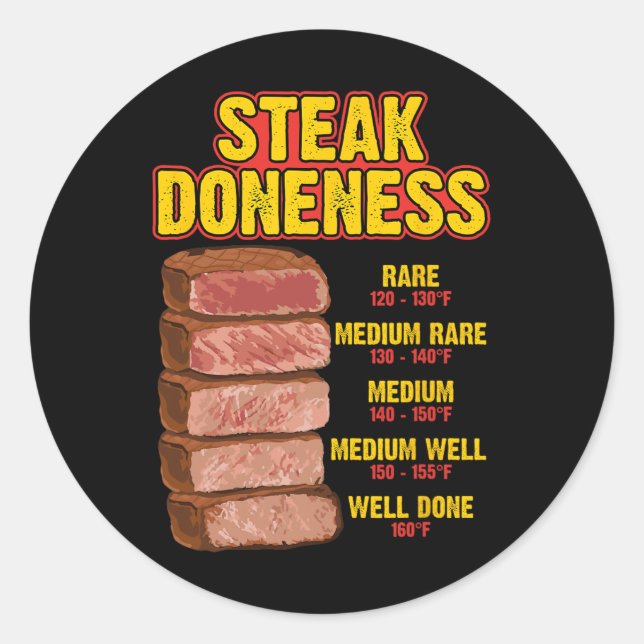 Steak Doneness Chart Table Guide Bbq Meat Chef Pit Classic Round Sticker (Front)