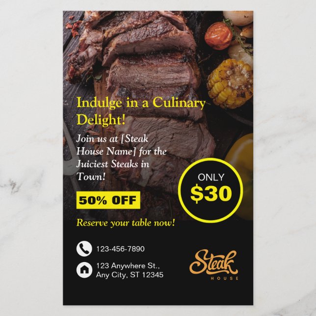 Steak House, Steak Resto, Restaurant Flyer (Front)