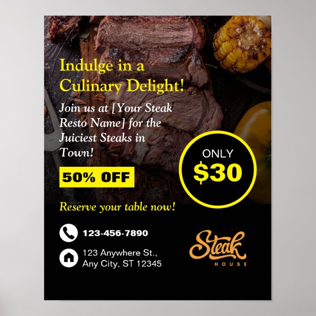 Steak House, Steak Resto, Restaurant  Poster (Front)