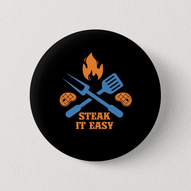 Steak It Easy BBQ Barbecue Grill Grilling Chef Gif Button (Front)