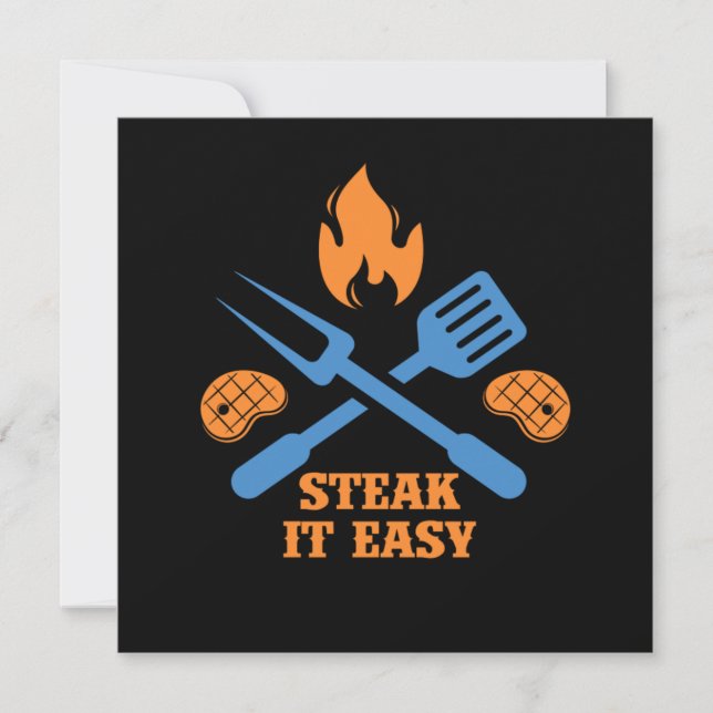 Steak It Easy BBQ Barbecue Grill Grilling Chef Gif Invitation (Front)