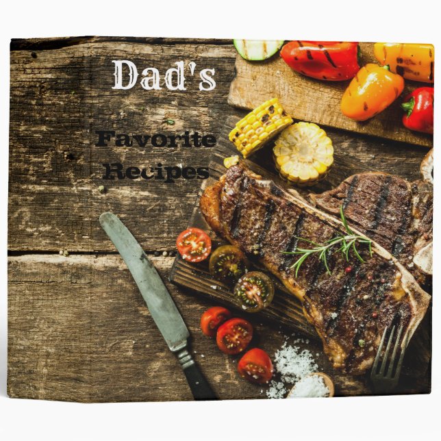 Steak Lovers Recipe Organizer 3 Ring Binder (Front/Spine)
