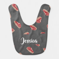 Steak meat pattern on gray baby bib