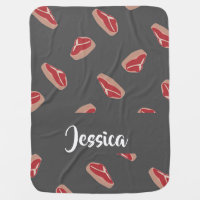 Steak meat pattern on gray baby blanket