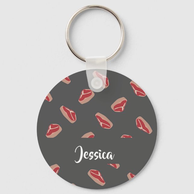 Steak meat pattern on gray keychain (Front)