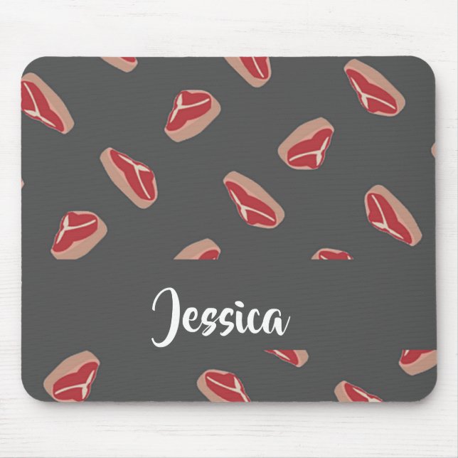 Steak meat pattern on gray mouse pad (Front)