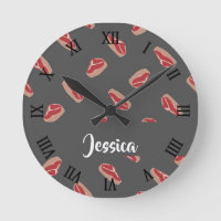Steak meat pattern on gray round clock