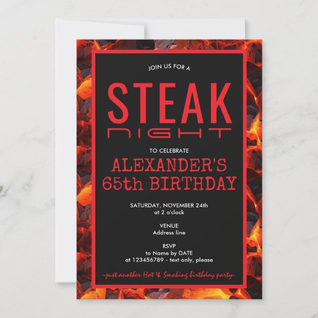 Steak Night Neighborhood BBQ Grill Birthday Party Invitation (Front)