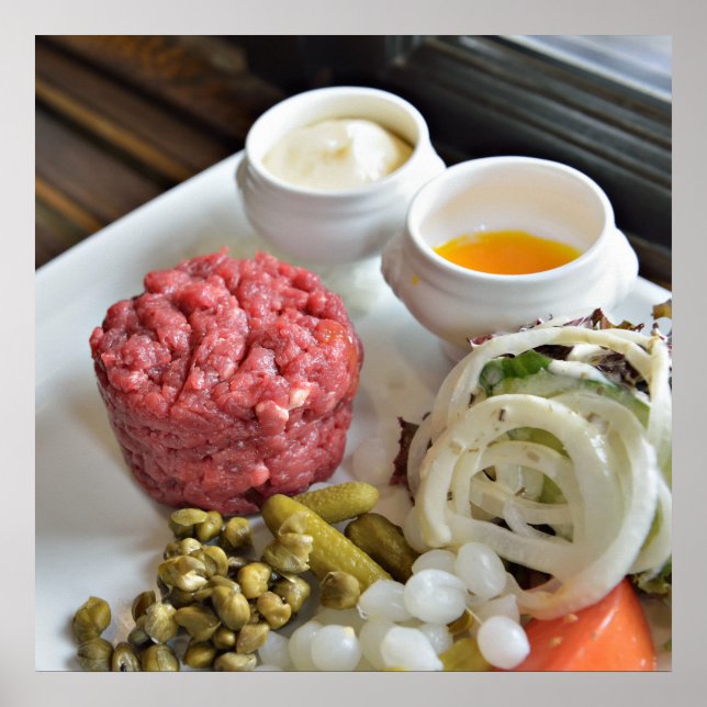 Steak tartar with vegetables and spices poster (Front)