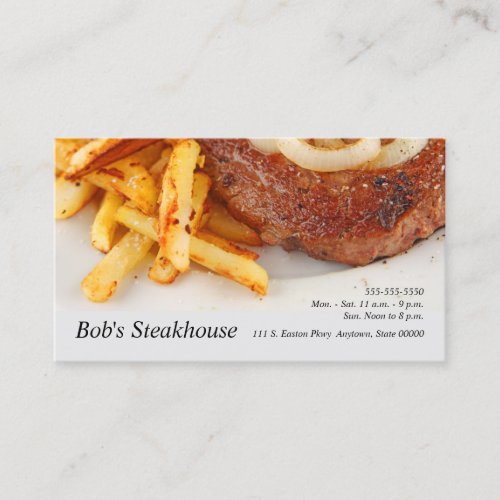 Steak with onions and fries business card