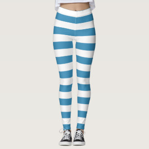 Steal blue and white color horizontal striped leggings