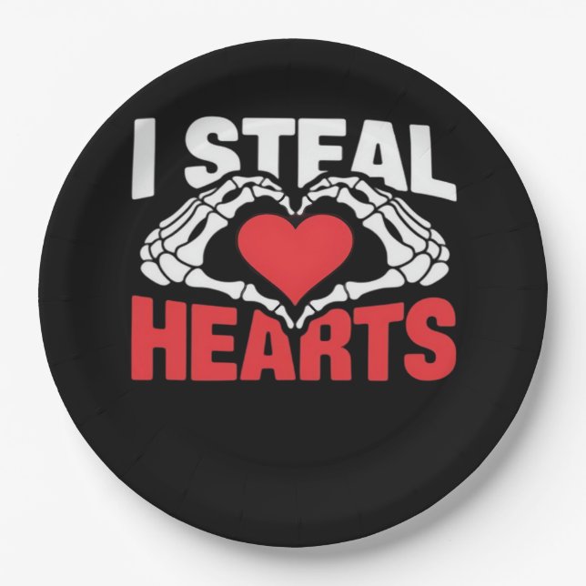 Steal Hearts Funny Valentine Skeleton Hands Style Paper Plates (Front)