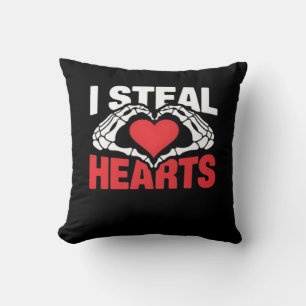 Steal Hearts Valentines Day Funny Skeleton Hand Cl Throw Pillow