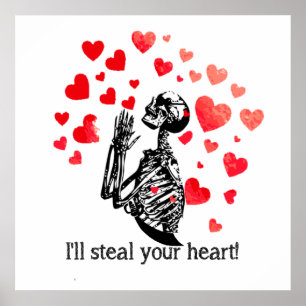 Steal your heart Funny Vintage Pirate Skeleton Poster