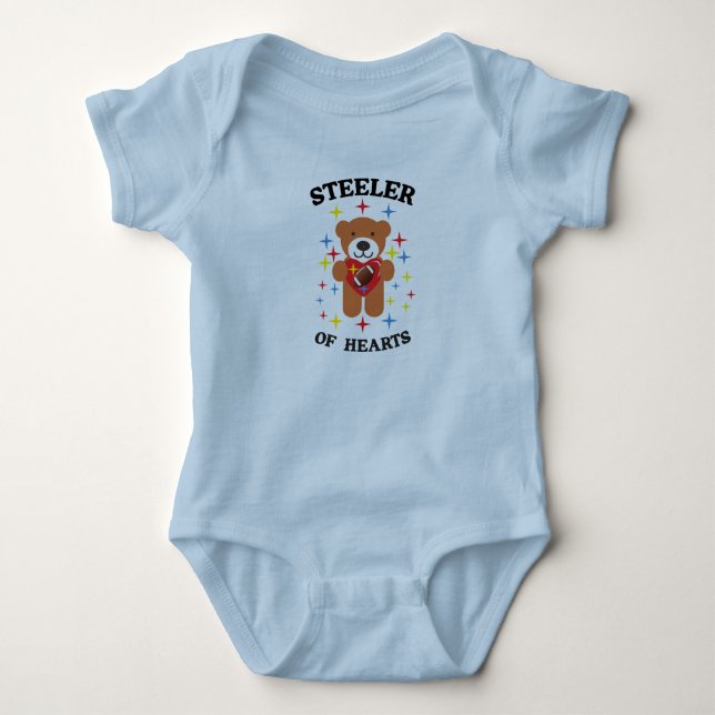 Stealer of Hearts Teddy Bear Football Baby Bodysuit (Front)