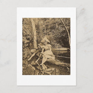 Stealing a Kiss Vintage Fishing Lovers Postcard