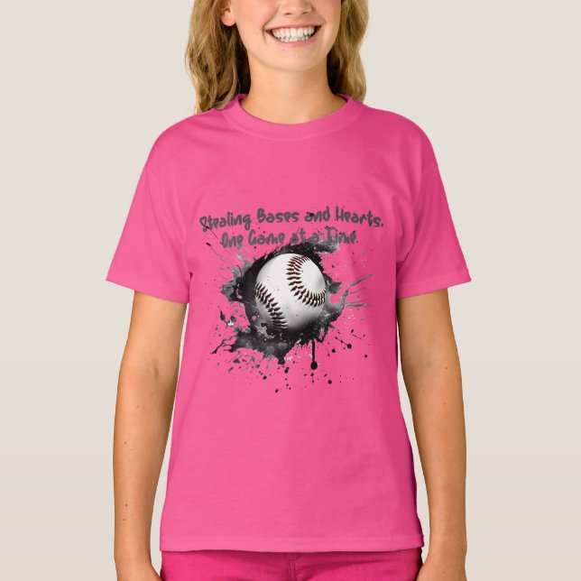 Stealing Bases and Hearts, One Game at a Time T-Shirt (Front)