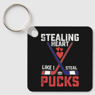 Stealing Heart Like I Steal Pucks Hockey Valentine Keychain